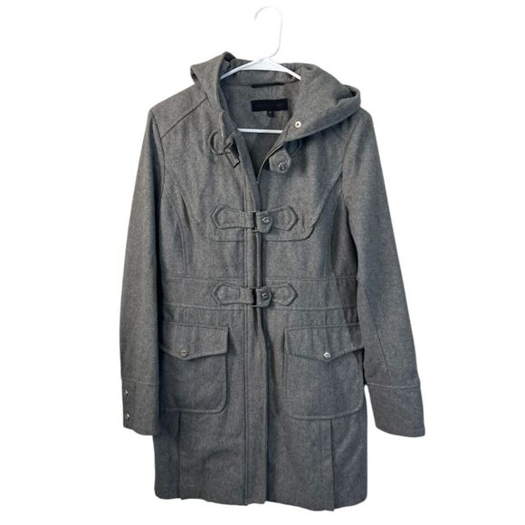 Steve Madden Wool Double Closure Toggle Button Gray Hooded Trench Coat Size M - Picture 1 of 10